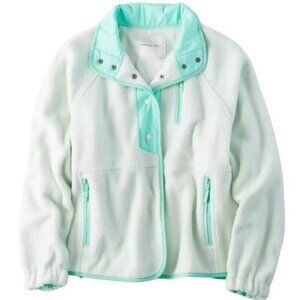 American Eagle Overesized Fleece Sherpa Snap Jacket Size M Mint Green Sea Foam
